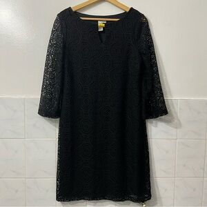 Emma & Michele Black Lace Overlay 3/4 Sleeve Mini Dress M Minimalist Romantic